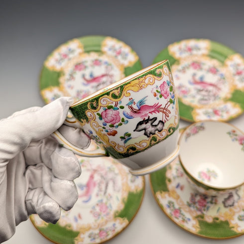 20 世紀初英國復古明頓茶杯三重奏一對雞蛇綠色